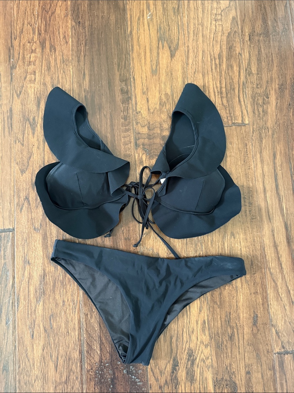 Touche Black Ruffle Tie-Front Bikini Set - Women Swim